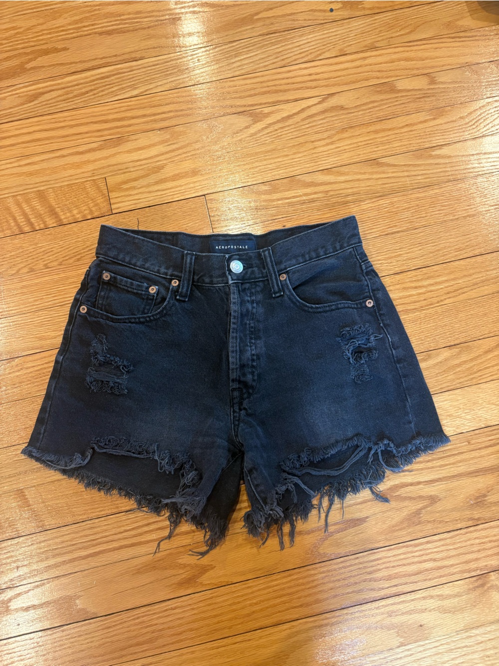 Aeropostale Black Distressed High-Rise Denim Shorts